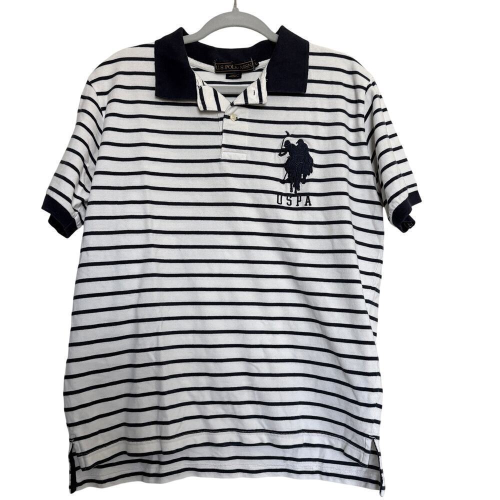 US Polo Assn Polo Shirt Men’s Large Navy White Stripe Embroidered Logo Cotton